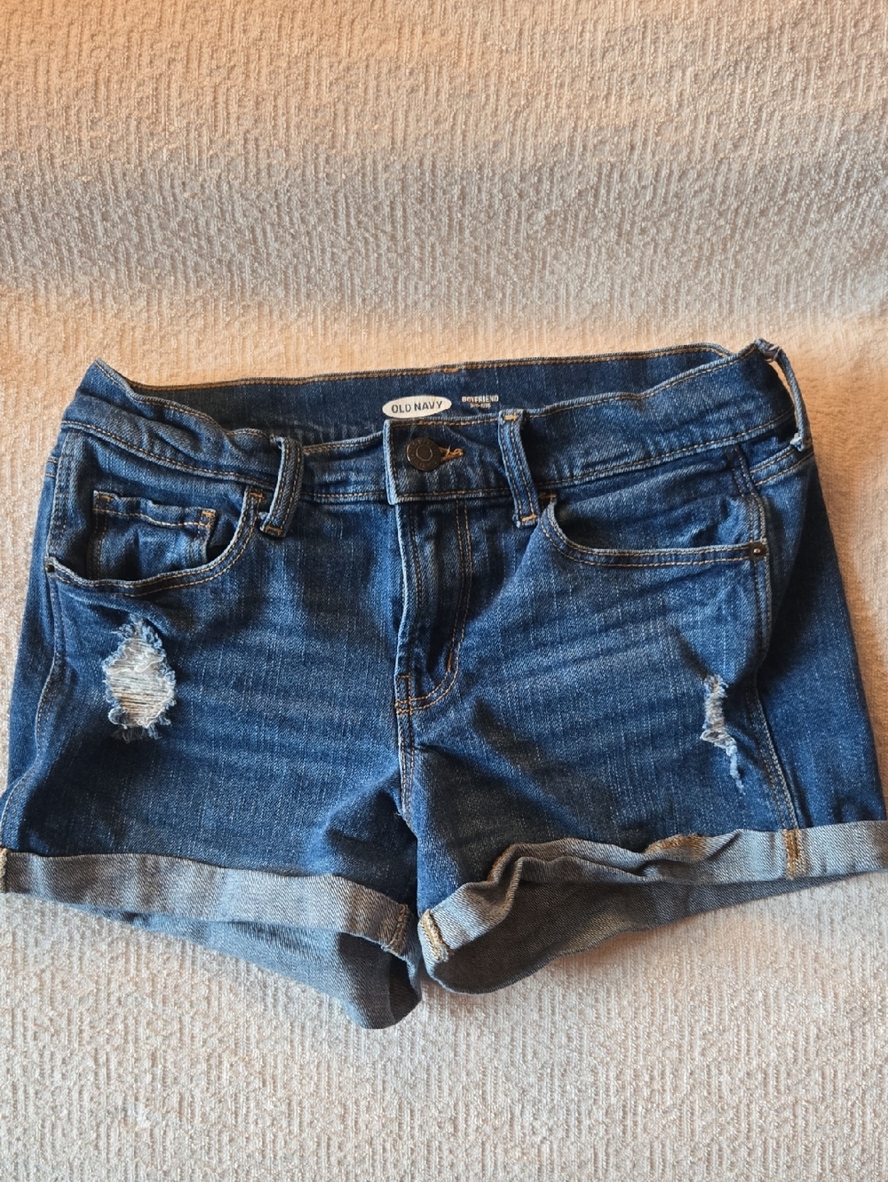 Old Navy Dark Blue Distressed Roll-Cuff Denim Shorts